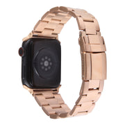 For Apple Watch Ultra 49mm Three-Bead Stainless Steel Watch Band(Rose Gold)