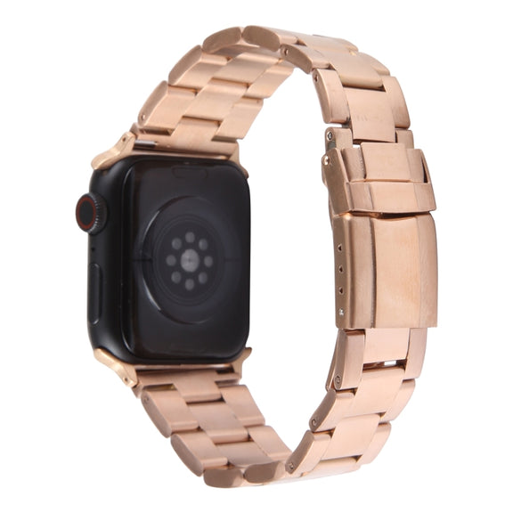 For Apple Watch Ultra 49mm Three-Bead Stainless Steel Watch Band(Rose Gold)