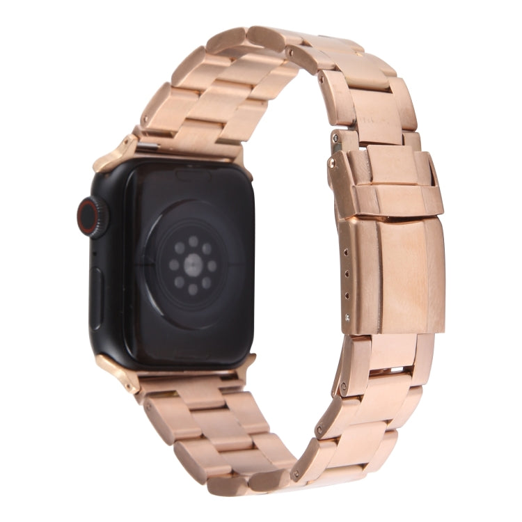 For Apple Watch Ultra 49mm Three-Bead Stainless Steel Watch Band(Rose Gold)