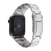 For Apple Watch Series 7 41mm Three-Bead Stainless Steel Watch Band(Silver)
