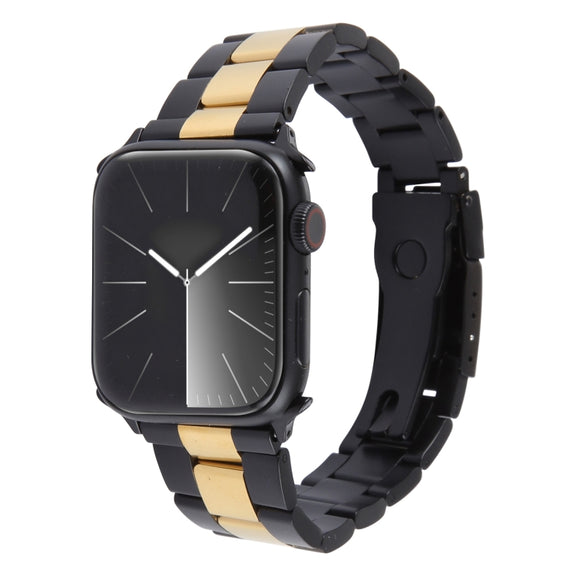 For Apple Watch SE 40mm Three-Bead Stainless Steel Watch Band(Black Gold)