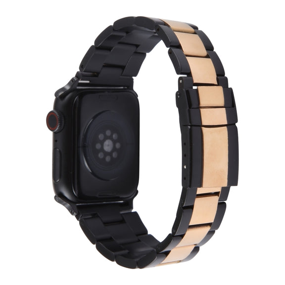 For Apple Watch SE 40mm Three-Bead Stainless Steel Watch Band(Black Rose Gold)