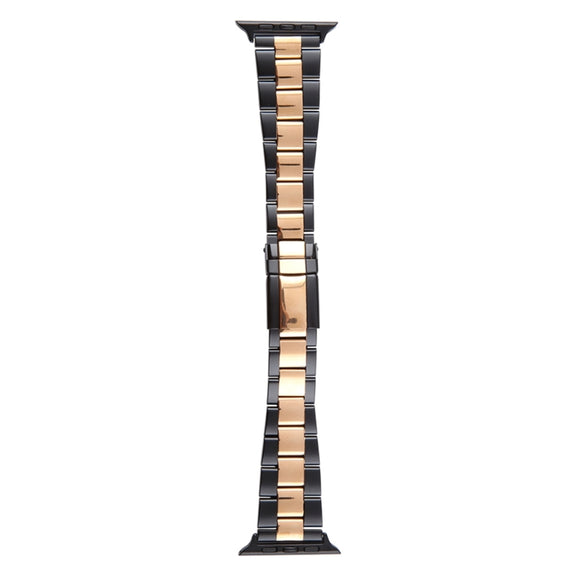 For Apple Watch SE 40mm Three-Bead Stainless Steel Watch Band(Black Rose Gold)