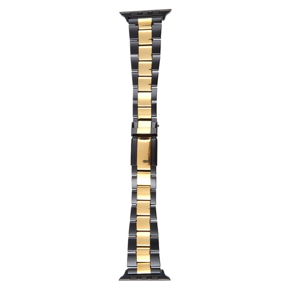 For Apple Watch SE 44mm Three-Bead Stainless Steel Watch Band(Black Gold)
