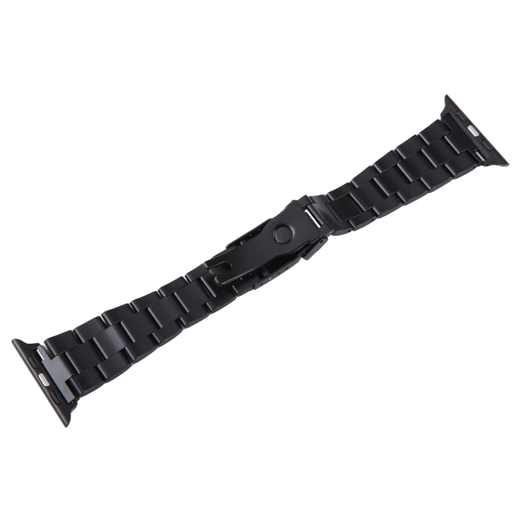 For Apple Watch SE 44mm Three-Bead Stainless Steel Watch Band(Black Gold)