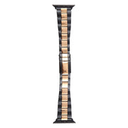 For Apple Watch SE 44mm Three-Bead Stainless Steel Watch Band(Black Rose Gold)