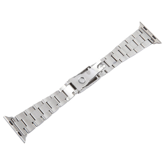 For Apple Watch SE 44mm Three-Bead Stainless Steel Watch Band(Silver Gold)