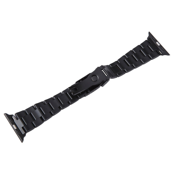 For Apple Watch Series 6 40mm Three-Bead Stainless Steel Watch Band(Black Gold)