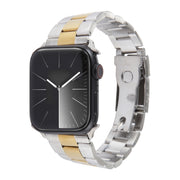 For Apple Watch Series 6 40mm Three-Bead Stainless Steel Watch Band(Silver Gold)