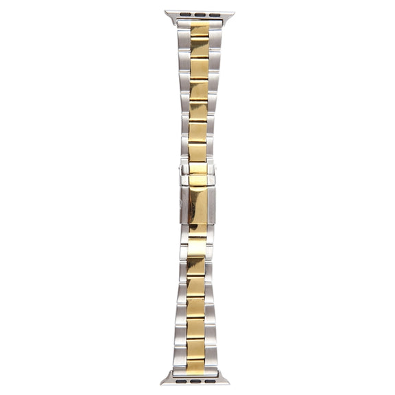 For Apple Watch Series 6 44mm Three-Bead Stainless Steel Watch Band(Silver Gold)