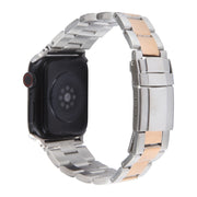 For Apple Watch Series 5 44mm Three-Bead Stainless Steel Watch Band(Silver Rose Gold)