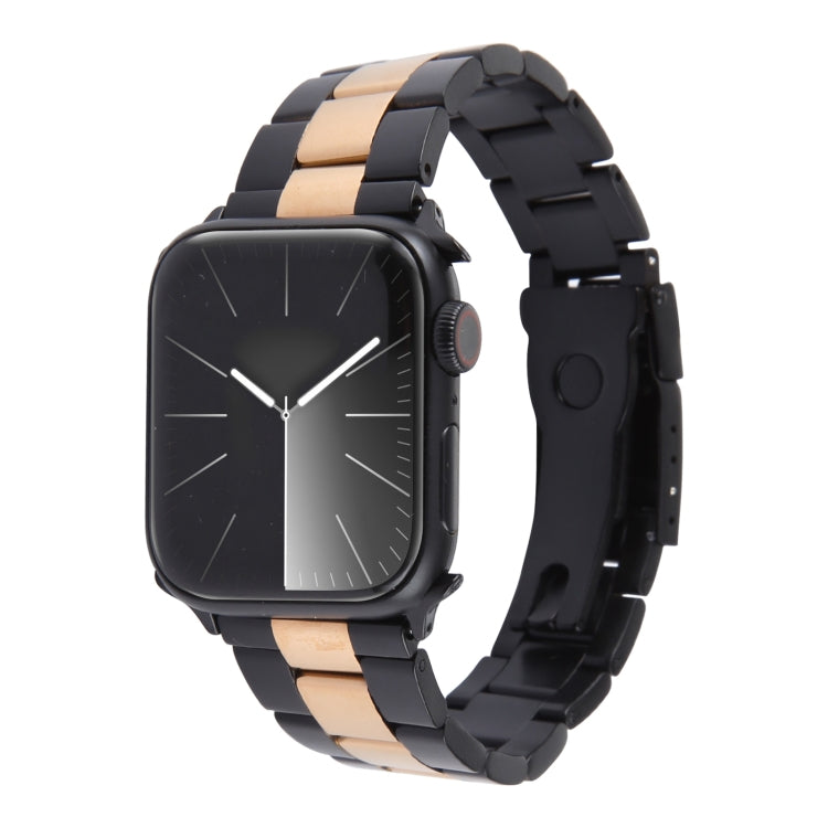 For Apple Watch Series 4 44mm Three-Bead Stainless Steel Watch Band(Black Rose Gold) - Watch Bands by PMC TechLife | Online Shopping South Africa | PMC TechLife