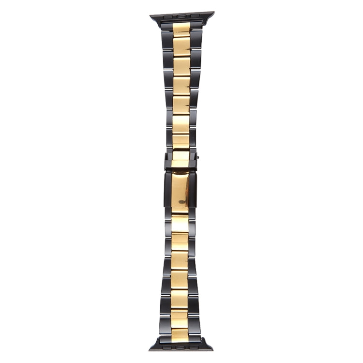For Apple Watch Series 4 40mm Three-Bead Stainless Steel Watch Band(Black Gold)