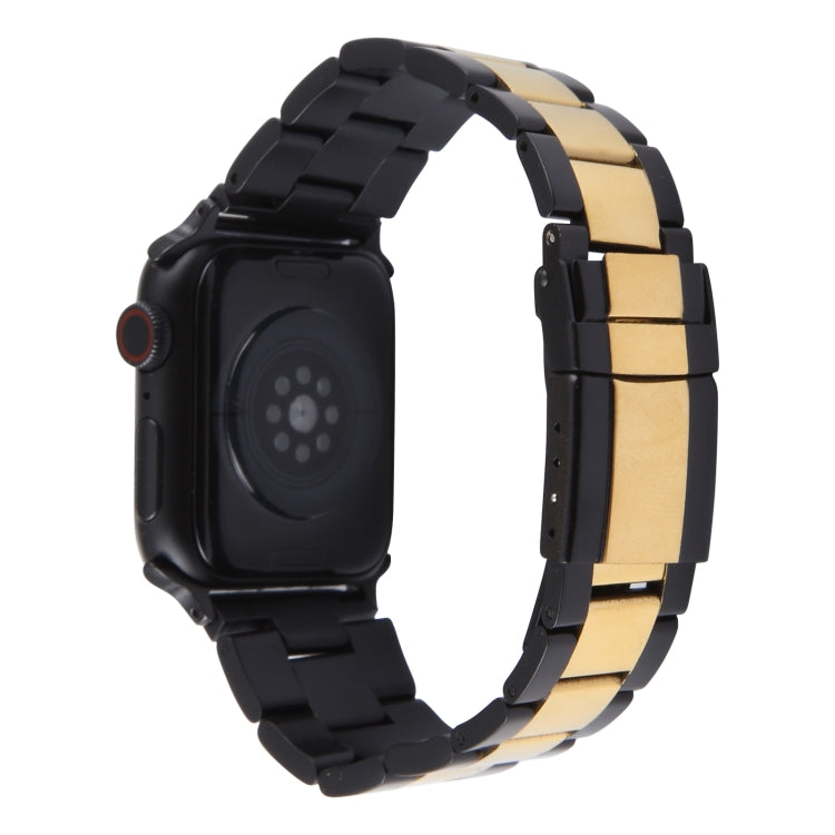 For Apple Watch Series 2 38mm Three-Bead Stainless Steel Watch Band(Black Gold)