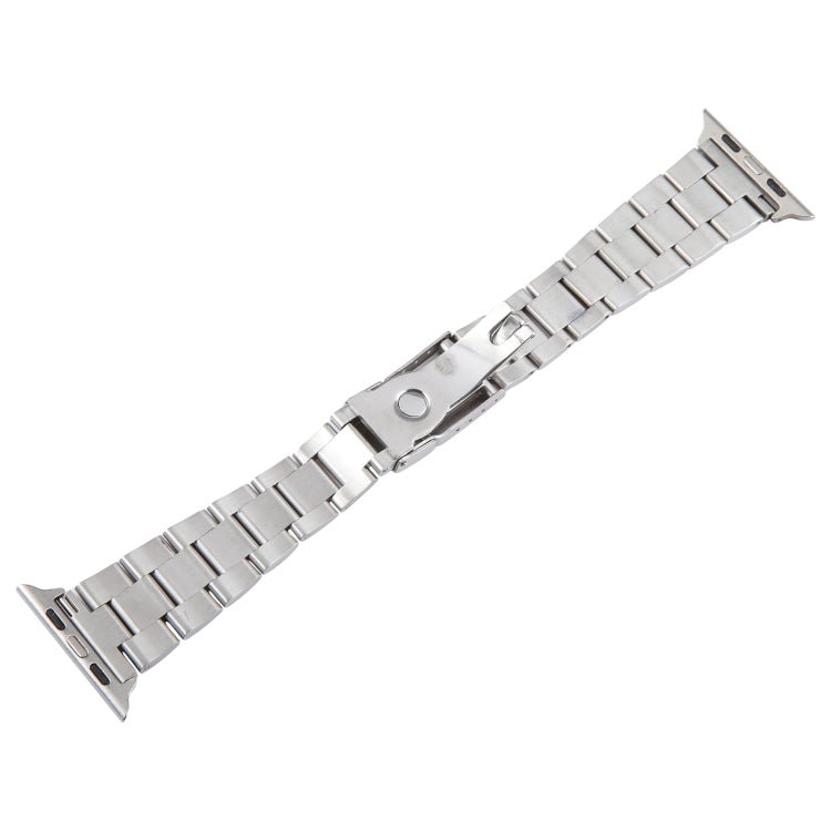 For Apple Watch 42mm Three-Bead Stainless Steel Watch Band(Silver Gold)