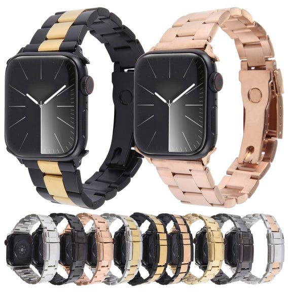 For Apple Watch SE 2023 40mm Three-Bead Stainless Steel Watch Band(Gold)