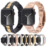 For Apple Watch Series 8 45mm Three-Bead Stainless Steel Watch Band(Silver Rose Gold)