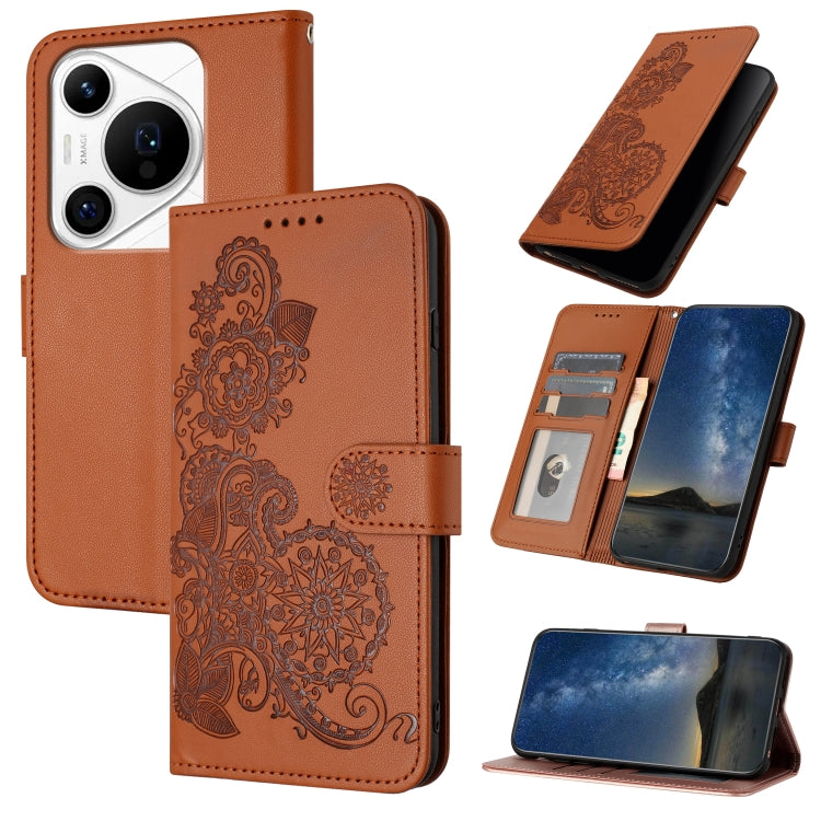 For Huawei Pura 70 Pro / Pura 70 Pro+ Datura Flower Embossed Flip Leather Phone Case(Brown) - Huawei Cases by PMC Jewellery | Online Shopping South Africa | PMC Jewellery | Buy Now Pay Later Mobicred