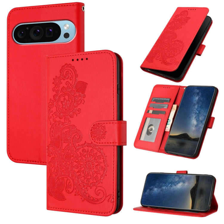 For Google Pixel 9 Pro Datura Flower Embossed Flip Leather Phone Case(Red) - Google Cases by PMC TechLife | Online Shopping South Africa | PMC TechLife | Buy Now Pay Later Mobicred