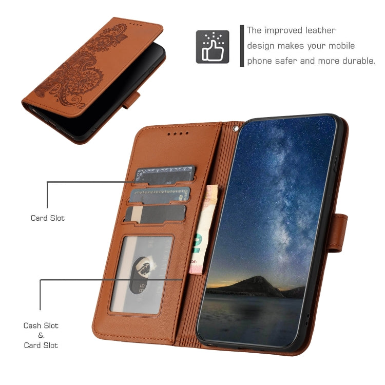 For Google Pixel 9 Pro Datura Flower Embossed Flip Leather Phone Case(Brown) - Google Cases by PMC TechLife | Online Shopping South Africa | PMC TechLife | Buy Now Pay Later Mobicred