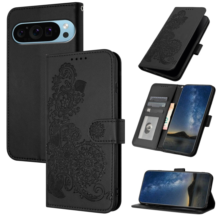 For Google Pixel 9 Datura Flower Embossed Flip Leather Phone Case(Black) - Google Cases by PMC TechLife | Online Shopping South Africa | PMC TechLife | Buy Now Pay Later Mobicred