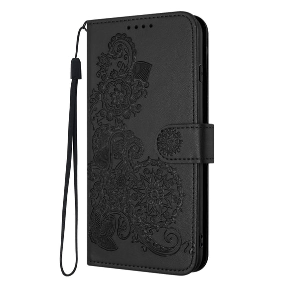 For Google Pixel 9 Datura Flower Embossed Flip Leather Phone Case(Black)