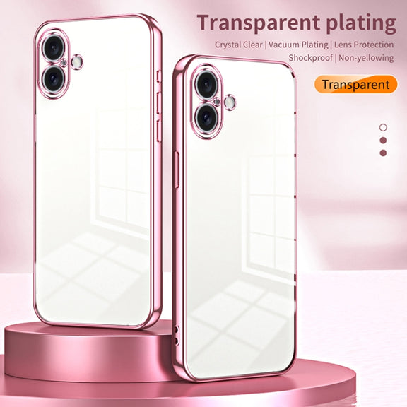 For iPhone 16 Plus Transparent Plating Fine Hole Phone Case(Silver)