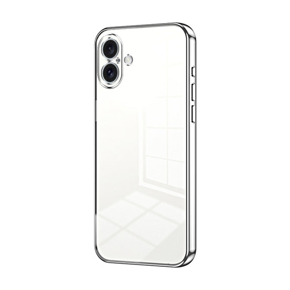 For iPhone 16 Plus Transparent Plating Fine Hole Phone Case(Silver)