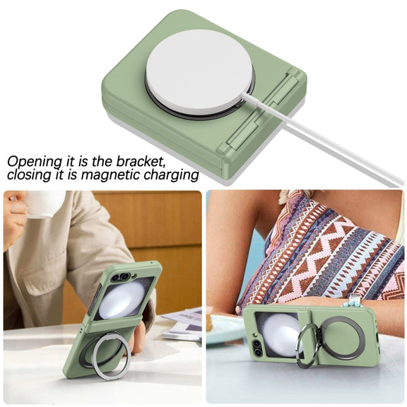 For Samsung Galaxy Z Flip5 5G 360 Degree Stand MagSafe Magnetic All-inclusive Phone Case(Light Green)