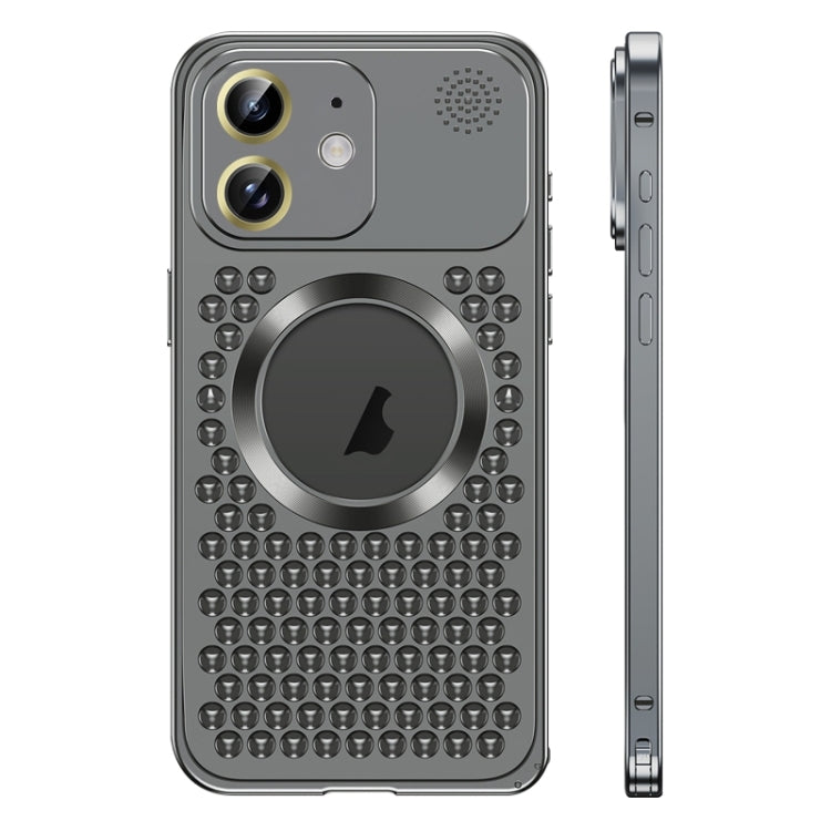 For iPhone 12 Spring Buckle MagSafe Magnetic Metal Aromatherapy Phone Case(Black) - iPhone 12 / 12 Pro Cases by PMc TechLife | Online Shopping South Africa | PMc TechLife | Buy Now Pay Later Mobicred