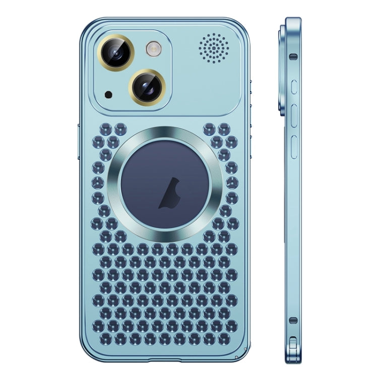 For iPhone 14 Spring Buckle MagSafe Magnetic Metal Aromatherapy Phone Case(Blue) - iPhone 14 Cases by PMC TechLife | Online Shopping South Africa | PMC TechLife