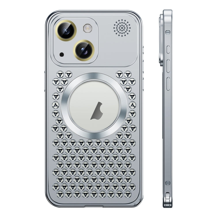 For iPhone 14 Spring Buckle MagSafe Magnetic Metal Aromatherapy Phone Case(Silver) - iPhone 14 Cases by PMC TechLife | Online Shopping South Africa | PMC TechLife