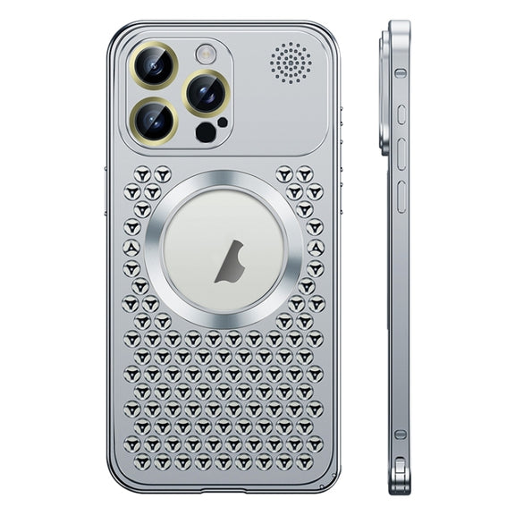 For iPhone 15 Pro Spring Buckle MagSafe Magnetic Metal Aromatherapy Phone Case(Silver)