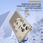 For iPhone 15 Spring Buckle MagSafe Magnetic Metal Aromatherapy Phone Case(Blue)