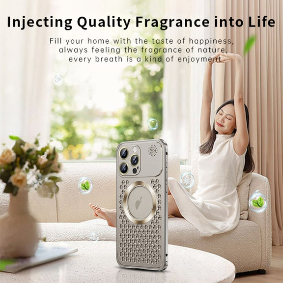 For iPhone 15 Spring Buckle MagSafe Magnetic Metal Aromatherapy Phone Case(Blue)