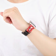 For Apple Watch Ultra 2 49mm Paracord Genuine Leather Watch Band(Black Red Camo)