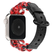 For Apple Watch Ultra 2 49mm Paracord Genuine Leather Watch Band(Black Red Camo)