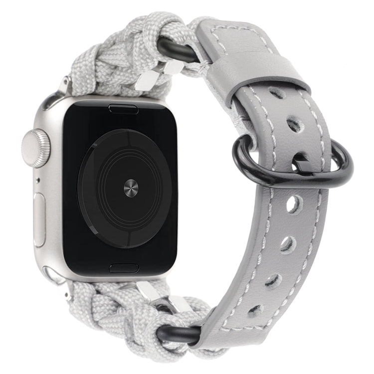 For Apple Watch Ultra 2 49mm Paracord Genuine Leather Watch Band(Grey)