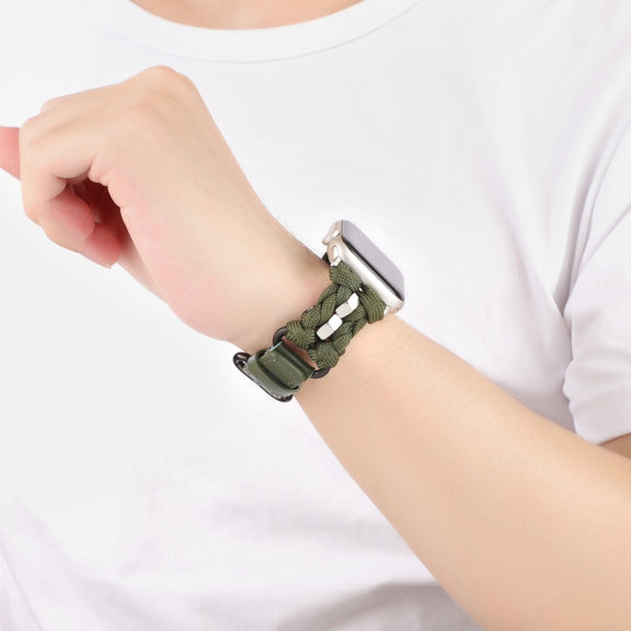 For Apple Watch Ultra 2 49mm Paracord Genuine Leather Watch Band(Army Green)