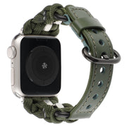 For Apple Watch Ultra 2 49mm Paracord Genuine Leather Watch Band(Army Green)