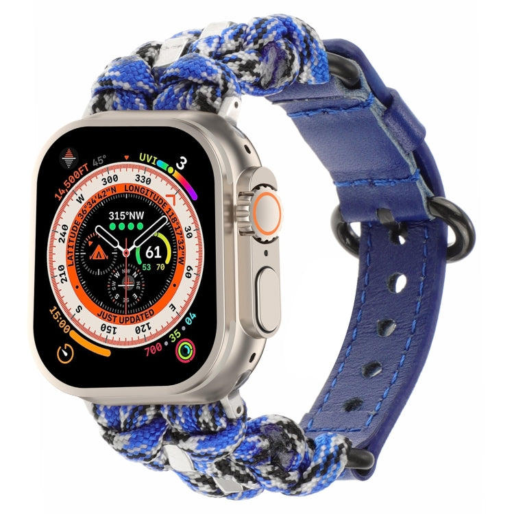 For Apple Watch Ultra 2 49mm Paracord Genuine Leather Watch Band(Blue Camo) - Watch Bands by PMC TechLife | Online Shopping South Africa | PMC TechLife | Buy Now Pay Later Mobicred