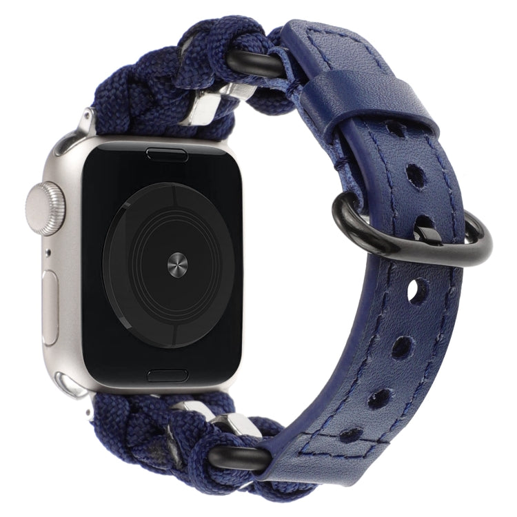 For Apple Watch Ultra 49mm Paracord Genuine Leather Watch Band(Royal Blue)