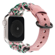 For Apple Watch Ultra 49mm Paracord Genuine Leather Watch Band(Pink Camo)
