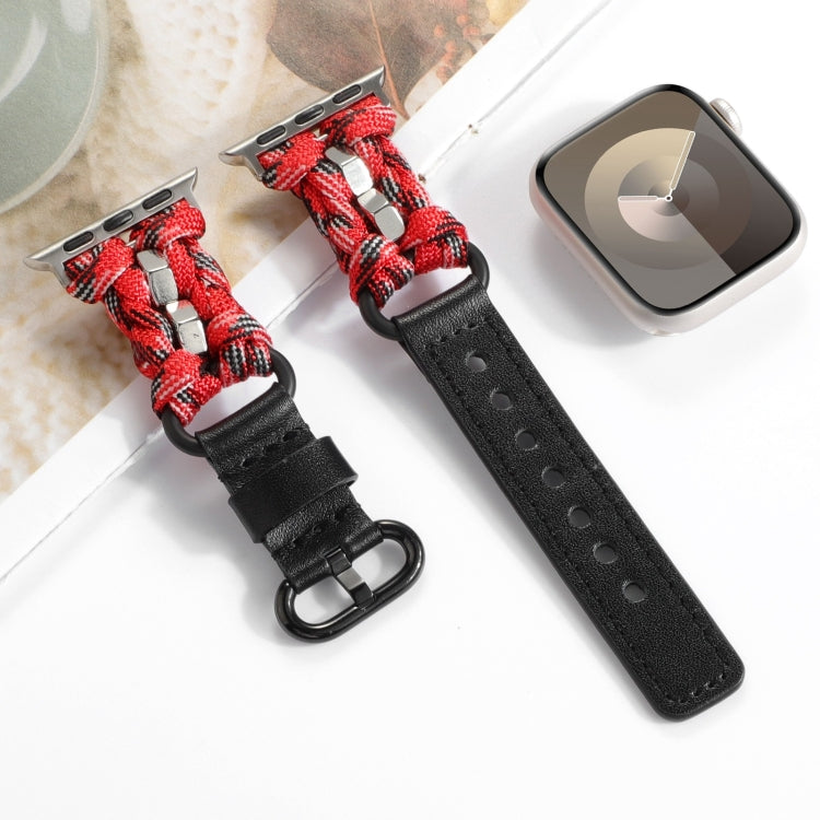 For Apple Watch Ultra 49mm Paracord Genuine Leather Watch Band(Black Red Camo) - Watch Bands by PMC TechLife | Online Shopping South Africa | PMC TechLife | Buy Now Pay Later Mobicred