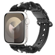 For Apple Watch Ultra 49mm Paracord Genuine Leather Watch Band(Black)
