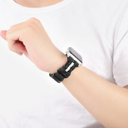 For Apple Watch Ultra 49mm Paracord Genuine Leather Watch Band(Black)