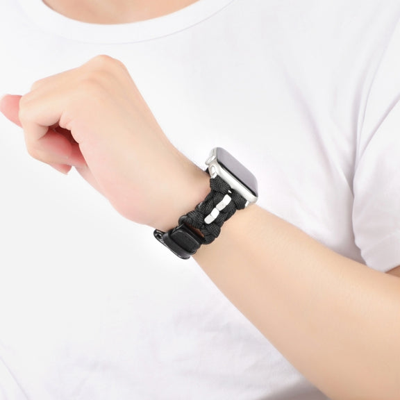 For Apple Watch Ultra 49mm Paracord Genuine Leather Watch Band(Black)
