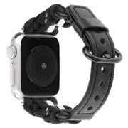 For Apple Watch Ultra 49mm Paracord Genuine Leather Watch Band(Black)