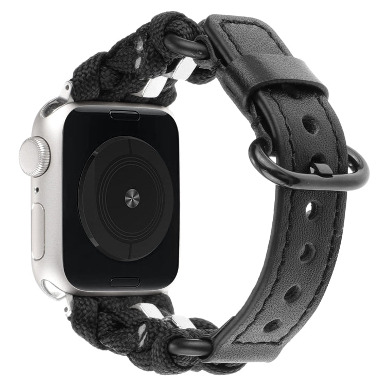 For Apple Watch Ultra 49mm Paracord Genuine Leather Watch Band(Black)