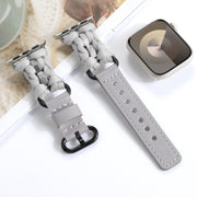 For Apple Watch Ultra 49mm Paracord Genuine Leather Watch Band(Grey)